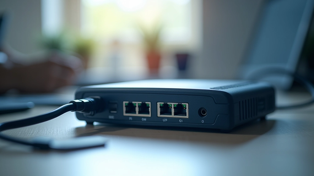 Network router and ethernet cables showing network infrastructure setup and testing equipment