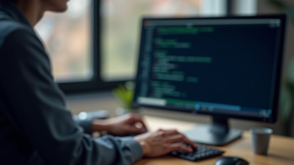 Person at desk using command prompt on Windows computer for system troubleshooting and diagnostics