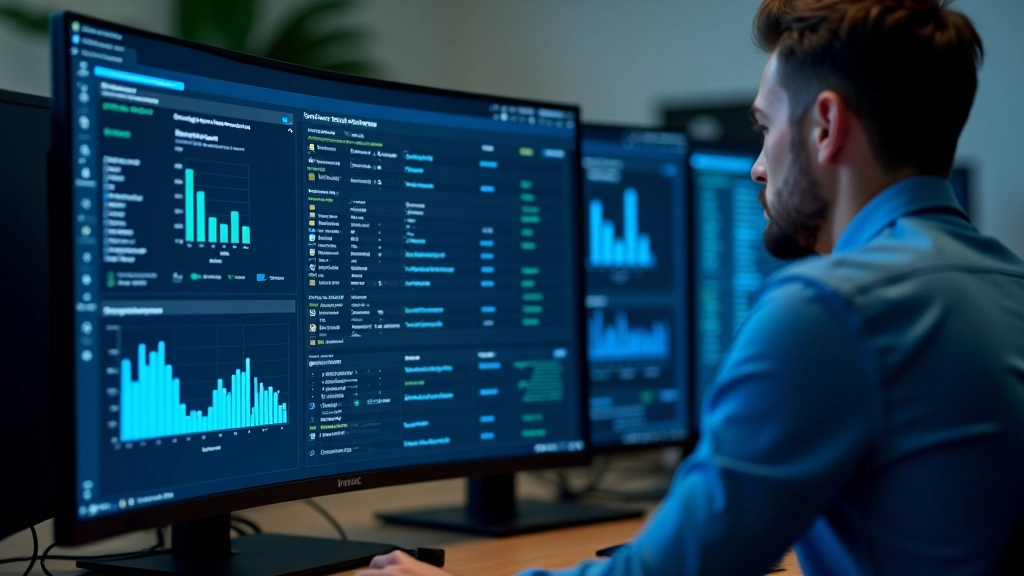 Technician analyzing computer performance metrics on screen