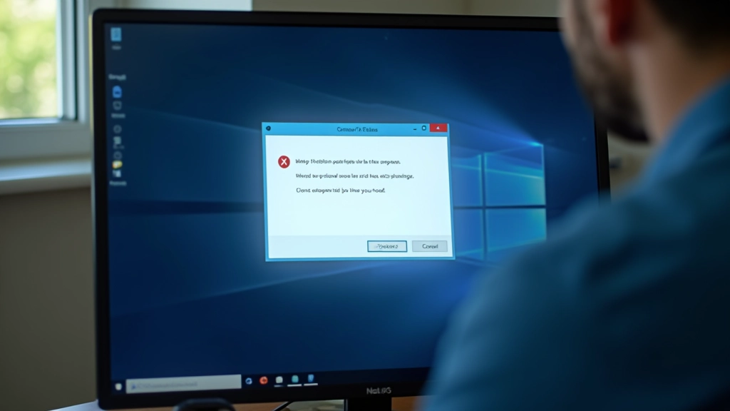 Windows error message on computer screen, error dialog box displayed, troubleshooting context